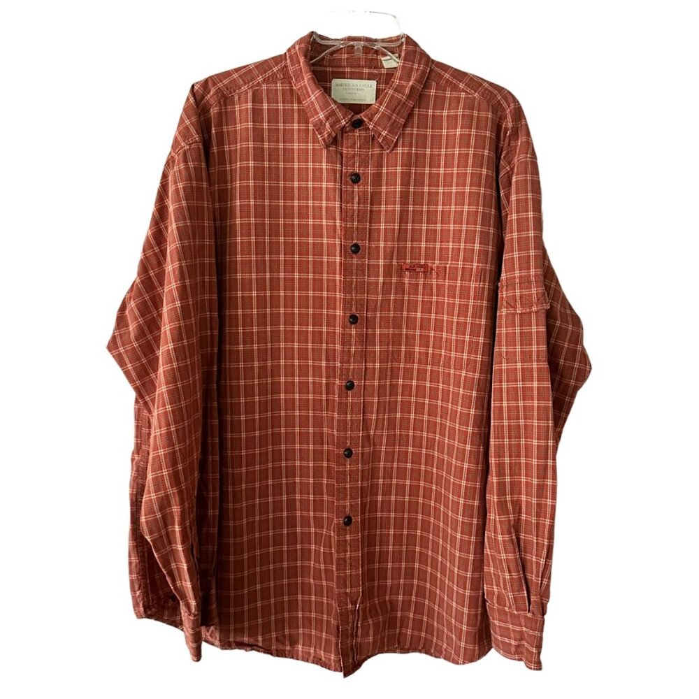 Vintage 90s American Eagle Plaid Shirt XL Button Up Orange Grunge Preppy Outdoor